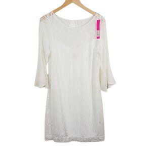 NWT Lilly Pulitzer Resort White Fontaine Dress, Large, Flowing Leaf Lace #004300